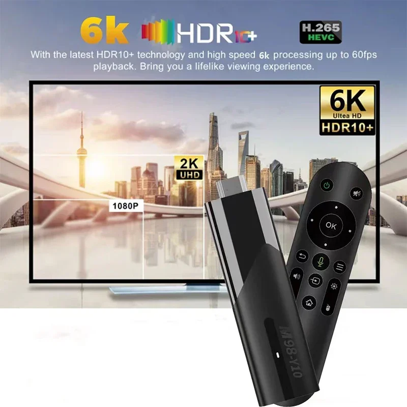 

5G Dual Wifi HDR10 6K Медиаплеер ТВ-приставка M98 Y10 Smart TV Stick Android 13 BT 5.0 ATV Allwinner H618 2.4G