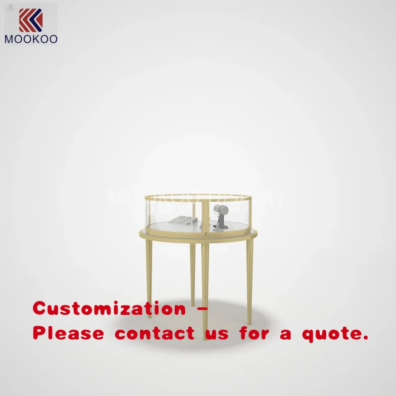 

custom.Luxury Round Tabletop Gold Frame LED-Lit Jewelry Display Showcase High-End Jewelry Boutiques
