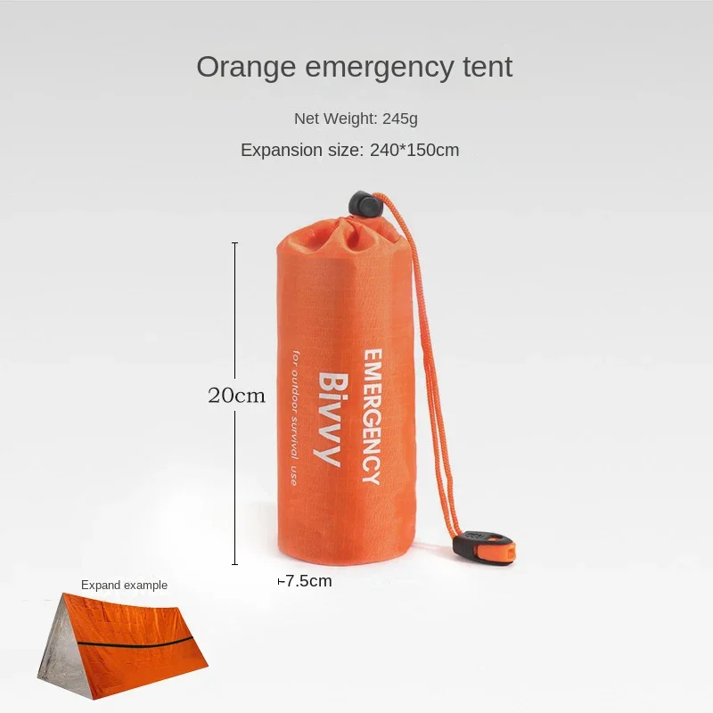 Kit de tente de survie Bivy pour abri d'urgence pour 1 à 2 personnes, tente Tube Mylar, sac de couchage imperméable, couverture thermique SOS d'extérieur réutilisable