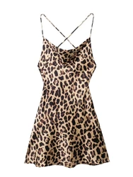 TRAF Women's Summer New Sexy Leopard Print Dresses Hip Backless Halter Strapless Backless Mini Dresses Party Fashion Dresses