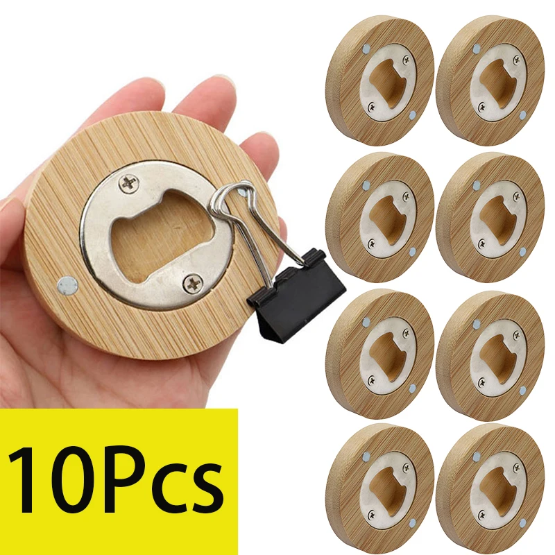 

10Pcs Blank Bamboo Bottle Opener Fridge Magnet for Refrigerator Bamboo Bottle Opener for Home Kitchens Bars Parties