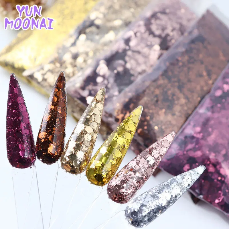 50G/Pack Holographic Mixed Hexagon Shape Chunky Nail Glitter Silver Sequins Laser Flakes for DIY Party Nail Decoration