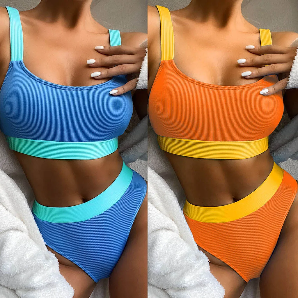 High Waist Bikini 2024 Woman Swimsuit Sexy Swimwear Women Textured Brazilian Biquinis Colorblock Beachwear Summer купальник