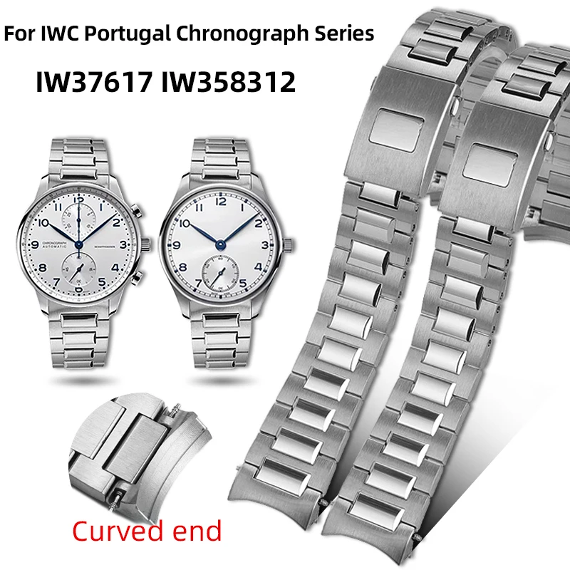 316L stainless steel Watch Band 20mm Curved End For IWC watch Portuguese Chronograph IW37617 IW358312 Men Strap Bracelet Silver