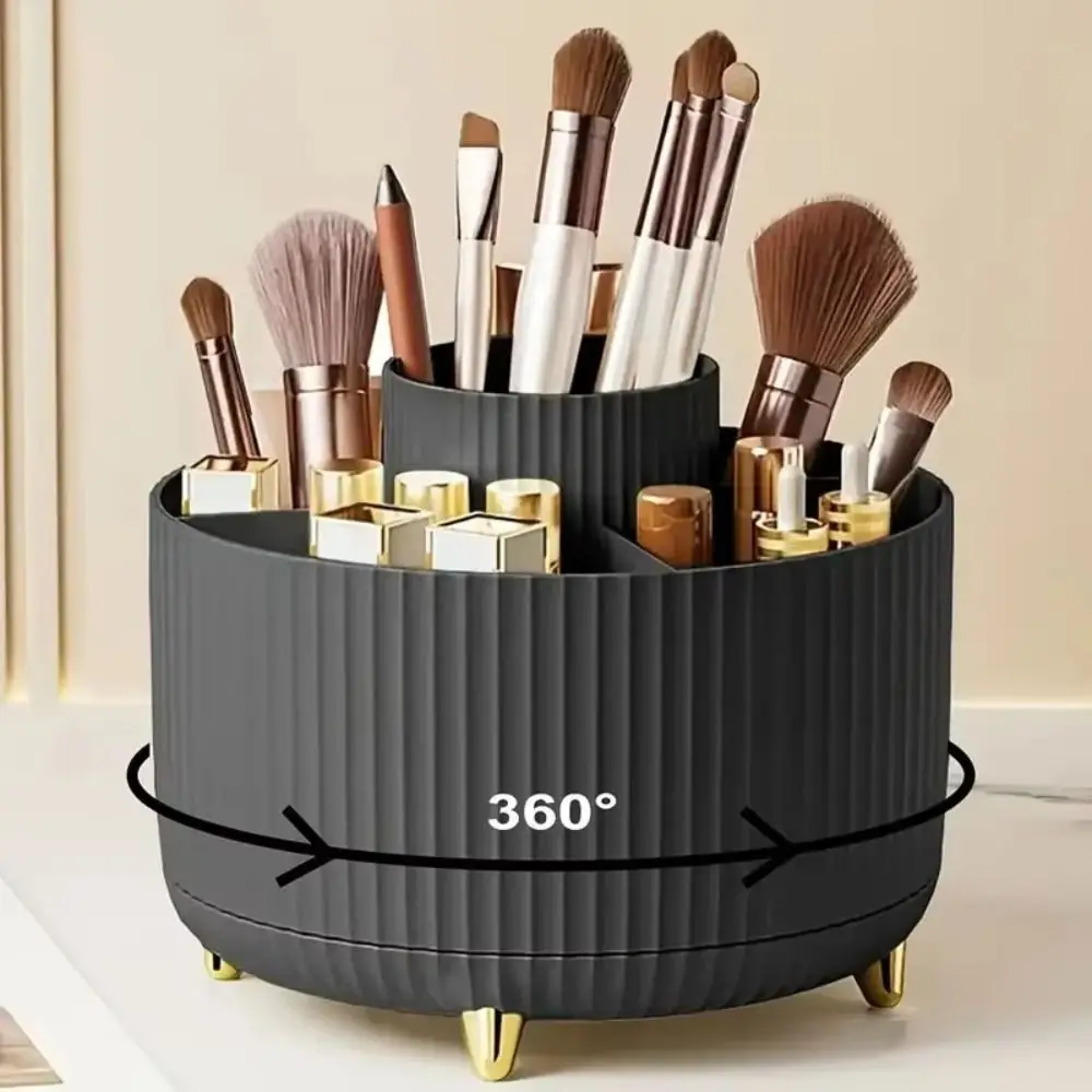 Plastic Pen Holder 360° Rotating 5 Slots Makeup Brush Holder Portable Cosmetics Storage Box Vanity Desktop Bathroom