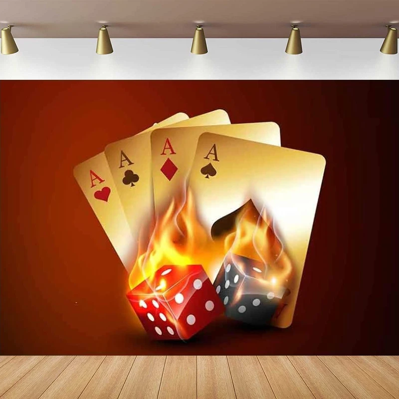 Casino Photography Backdrop Dice Flame Playing Cards Background Banner Themed Party Photo Booth Poster