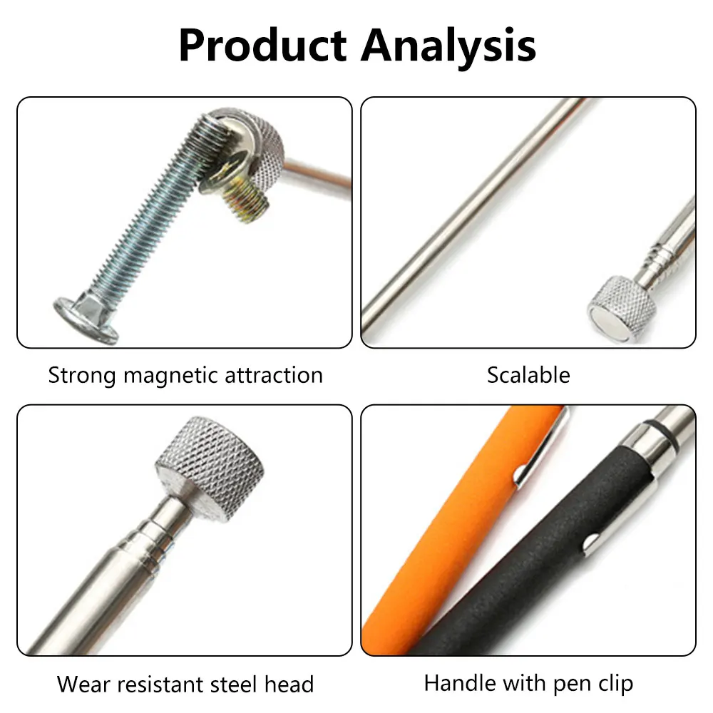 Mini Portable Telescopic Magnetic Metal Magnet Pen Light Torch Magnet Stick Part Pickup Tool Capacity for Picking Up Nut Bolt