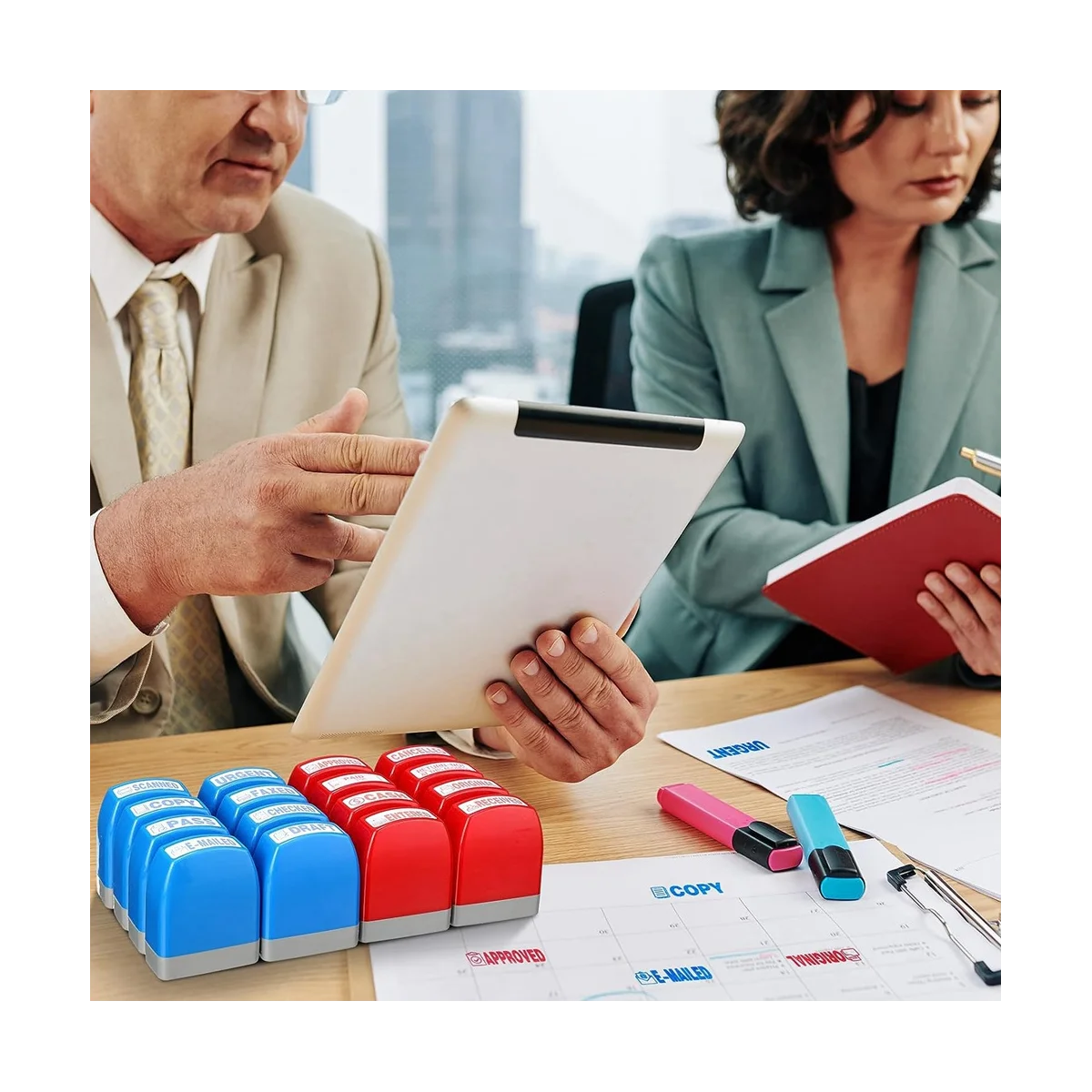 مجموعة ختم مطاطي ذاتي التحبير ، طوابع ممسوحة بالفاكس ، طوابع حساب الرسائل ، نسخة مدفوعة معتمدة ، 16 قطعة