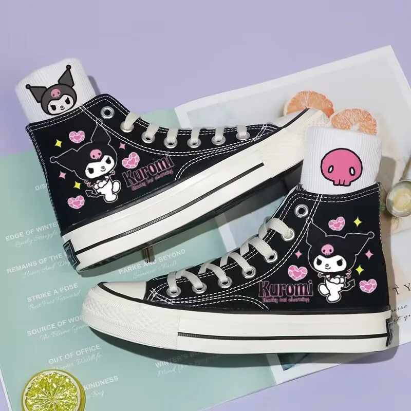 Sanrio Kawaii Kuromi Canvas Shoes Anime Cartoon Sweet Fashion Exquisite Versatile Leisure Students Girls Black High-top Sneakers