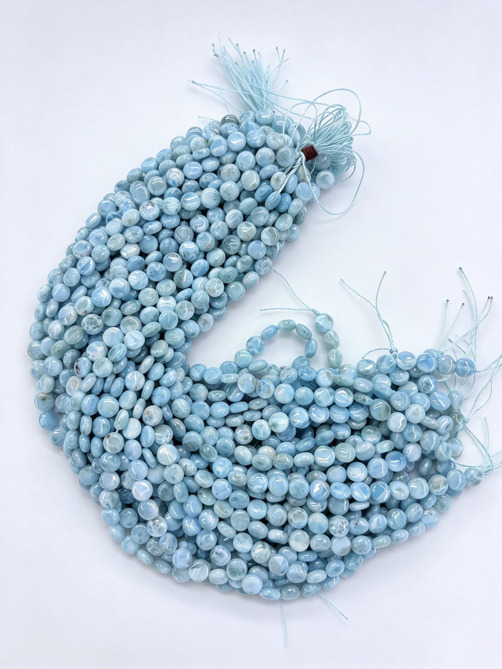 Natural 10mm-10.5mm Larimar Flat Round Beads, Thickness About 6mm