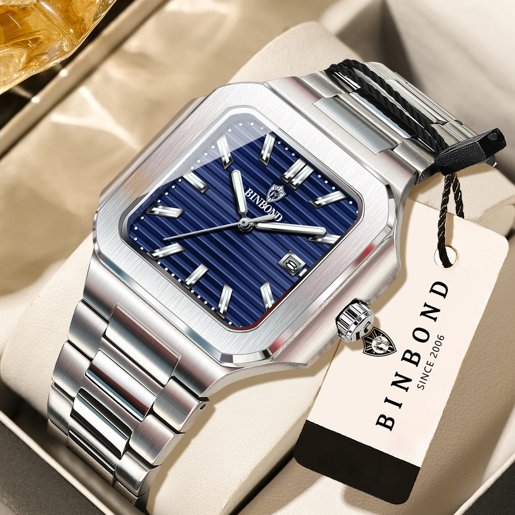 

Роскошные высококачественные мужские часы-хронограф BINBOND, кварцевые водонепроницаемые светящиеся часы-хронограф с датой, кожаные мужские часы, повседневные часы.