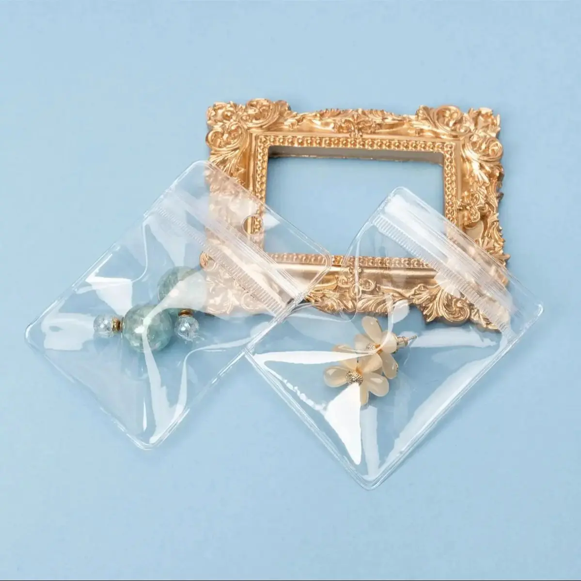 

100pcs Custom Jewelry Bag With Logo, Accessories Zipper Bag, Prined Jewelry Pouch, Ring Bag, Necklace Bag, Transparent Packaging