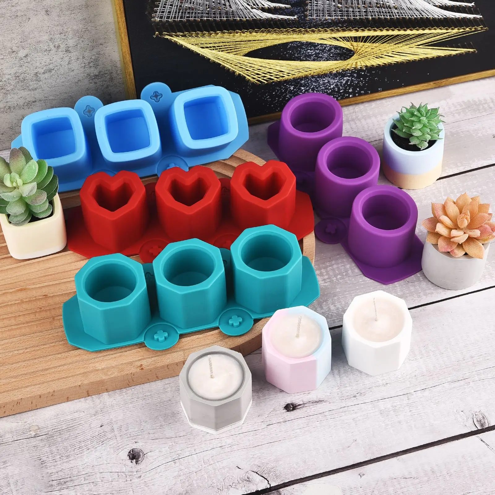 

DIY Crystal Epoxy Mould Plant Pot Silicone DIY Red Blue Heart Hexagonal Concrete Mould DIY Crystal Epoxy Clay Mould Home Decor