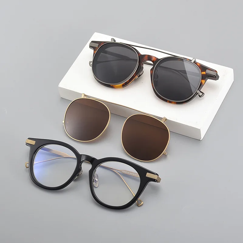 Vintage Fashion Trend Clips-On Style sunglasses Retro Square Design Ultralight Titanium Factory Direct Offer High Street Quality