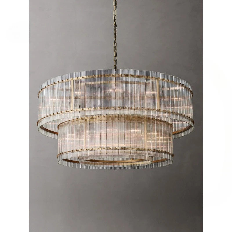 

Living room with high floor modern simple retro glass chandelier