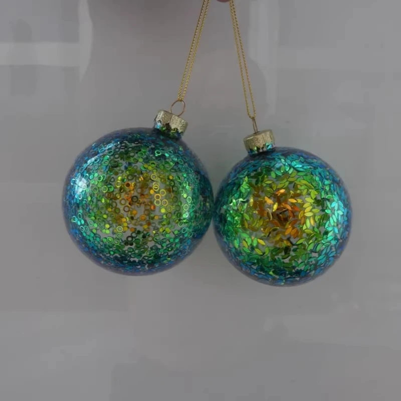 Free Shipping 8pcs/pack Different Size Inner Blue Green Sheet Glass Ball Handmade Craft Christmas Day Tree Hanging Globe