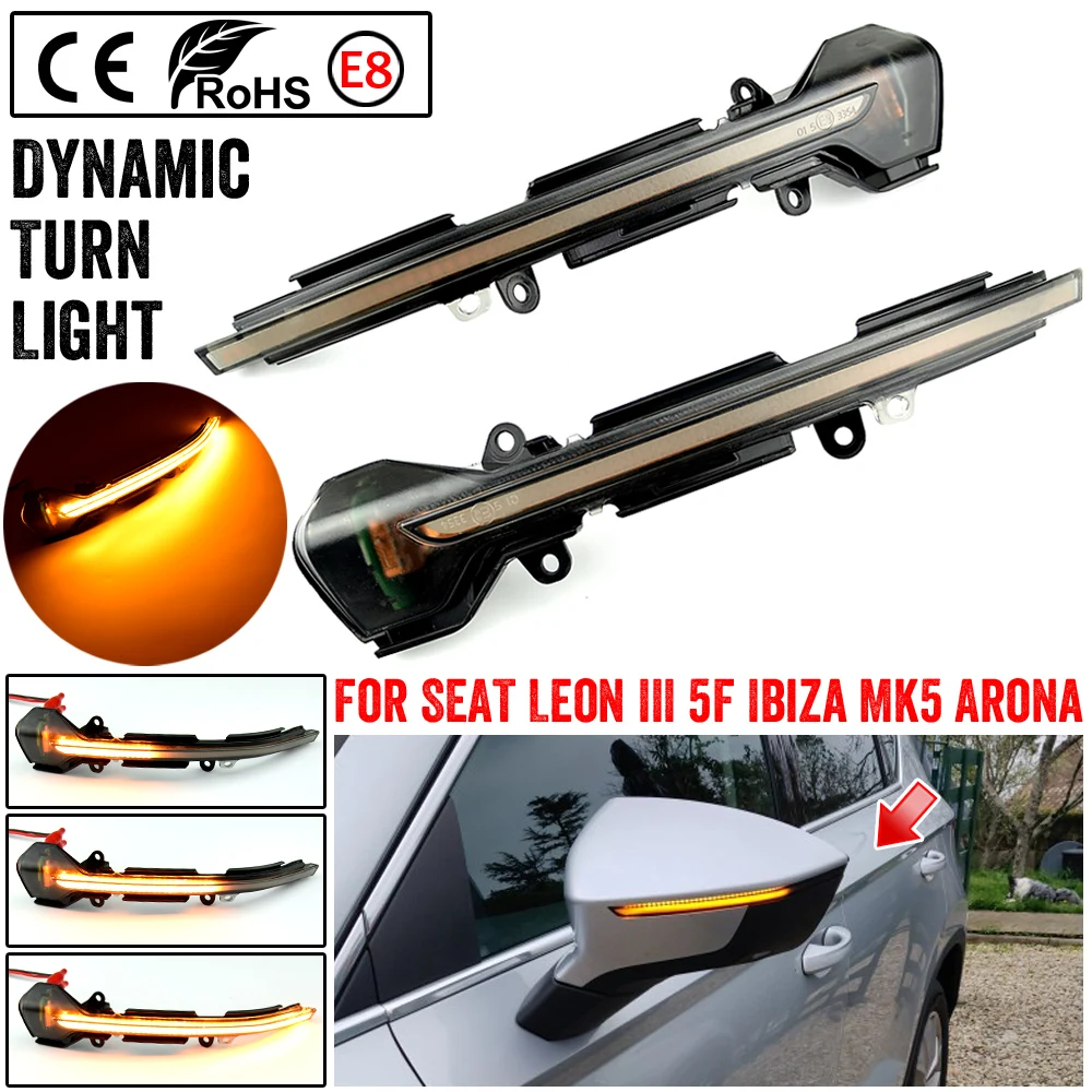 2pieces Dynamic LED Turn Signal Side Mirror Indicator Sequential Light Blinker For SEAT Leon Mk3 5F Ibiza Mk5 KJ Arona 2018