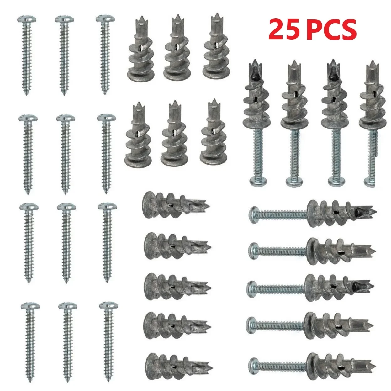 

25PCS Zinc Alloy Plasterboard Drywall Anchor Hollow Wall Self-drilling Wall Plug With Tapping Screw Drywall Bolt 8 X 1-1/4inch