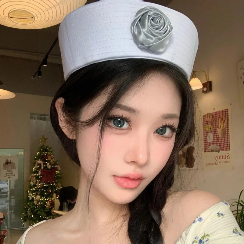 Japanese Rose Cute Sailor Hat Spring and Summer Flipped Brim Women Ins Retro Versatile Short Brim Dome Beret Cap