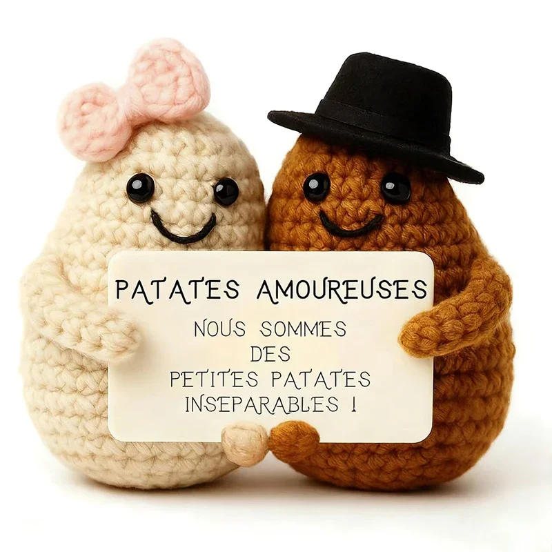 Handmade Crochet Positive Potato, Emotional Support Doll with Card, Cute Knitted Plush Toy, Small Encouragement Gift for Friends