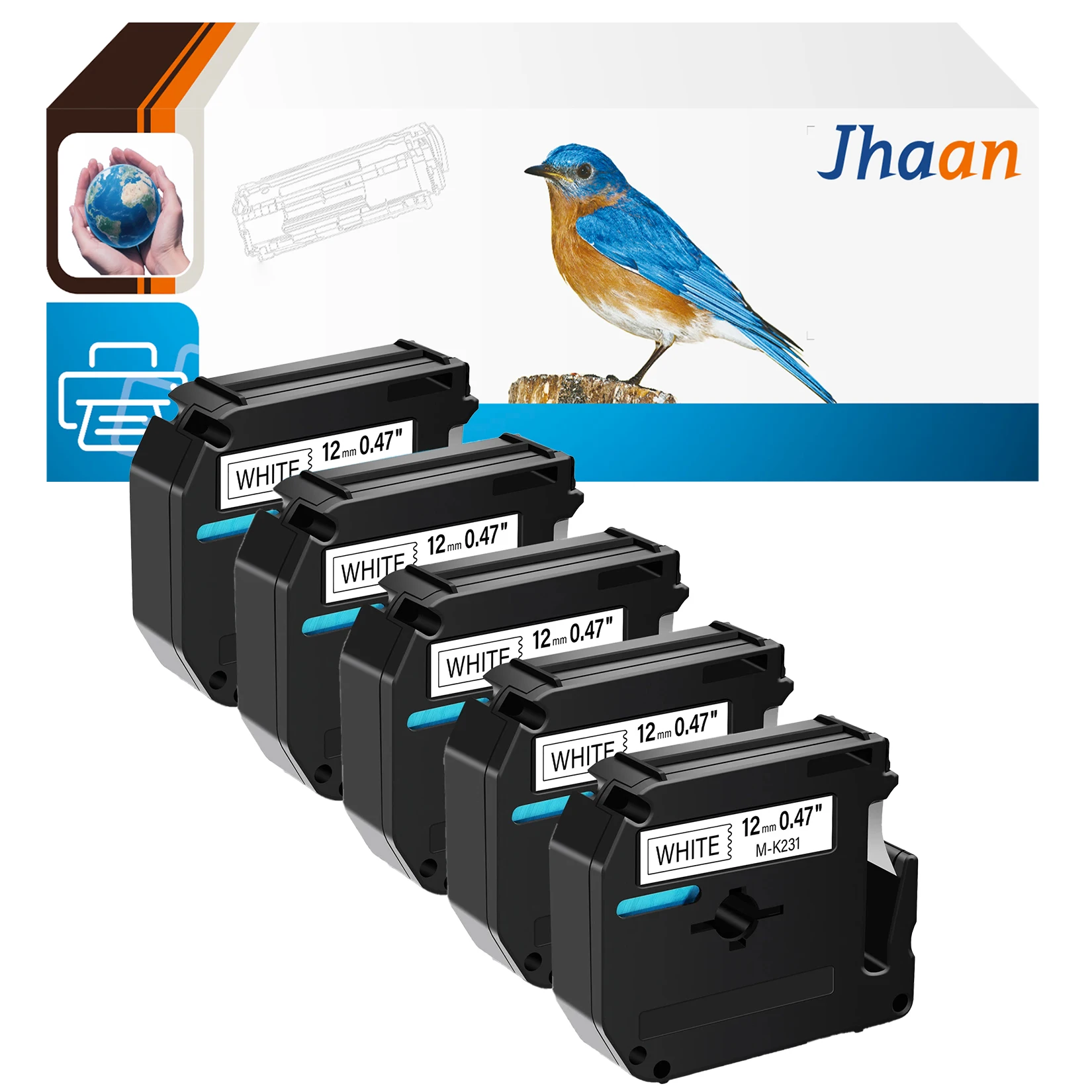 Jhaan 5 X MK231 (12mm X 8m) Kompatible Etiketten Kompatibel mit Brother PT-45M, PT-55BM, PT-55S, PT-65, PT-65SB, PT-65SCCP, PT-65SL – Detail 1
