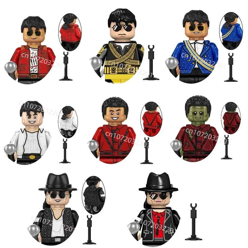 

New 1/4/8pcs Michael Building Blocks Mini Cos Moonwalk Thriller Performance Costume Assembly Model Toy Figurine For Fans Gift