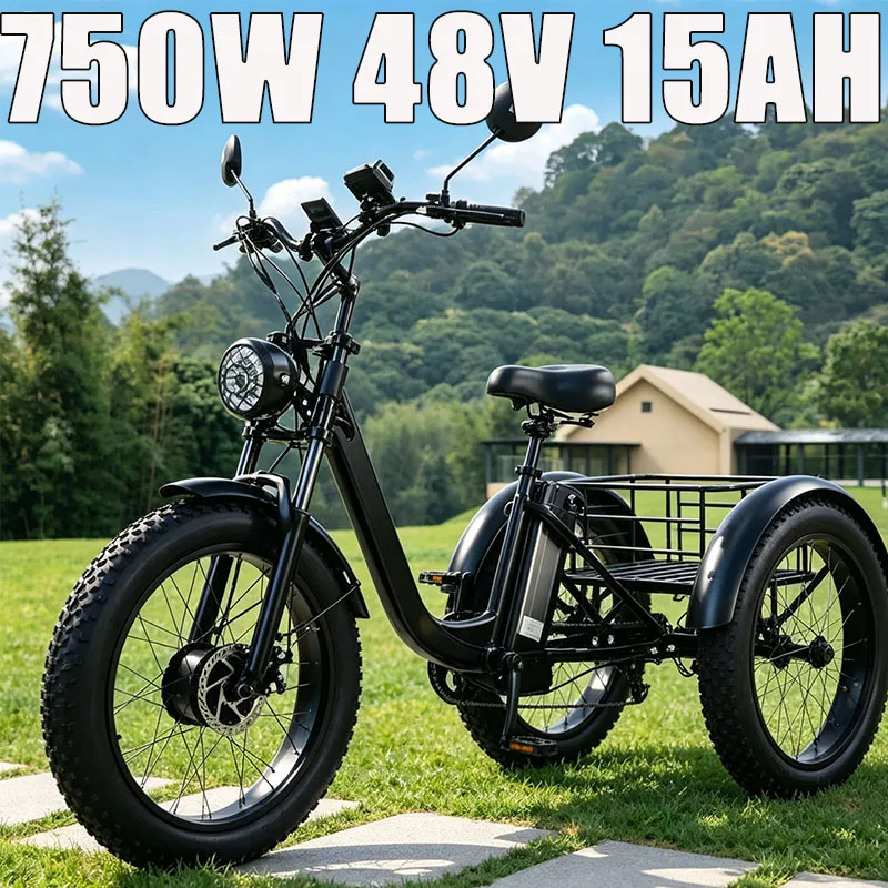 Household Leisure Three-Wheel Electric Tricycle Adult Utility Vehicle 750W 18AH Portable Lithium Cells 24 Inch Wheels Up To 50KM