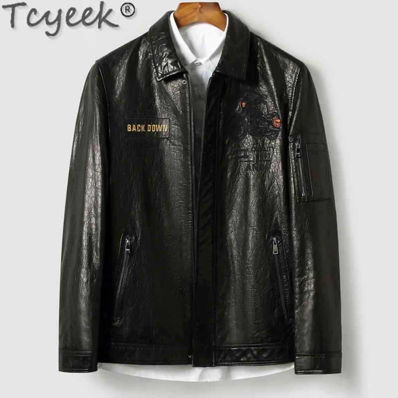 Tcyeek Mens Leather Jacket Black Gneuine Leather Motocycle Jackets Men Oil Wax Sheepskin Coats Streetwear Spring Autumn Clothes