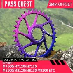 PASS QUEST 3mm Offset MTB Chainring Round/Oval Narrow Wide Teeth Chainweel for Shimano XT M7100 M7120 M7130 M8100 M8120 M9100