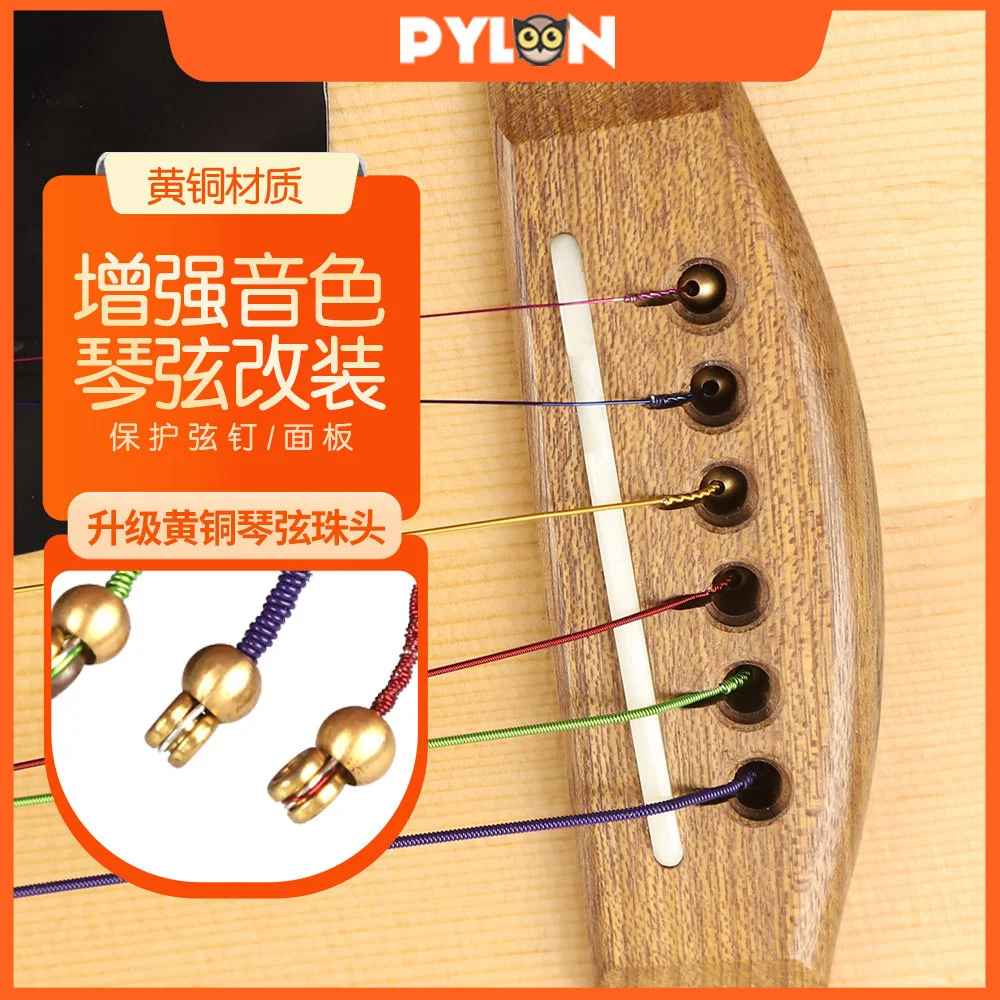 PYLON 3422 Acoustic Guitar String Beads, Folk and Classical Nylon String Fasteners, Brass Ball Head String Stabilizer Beads