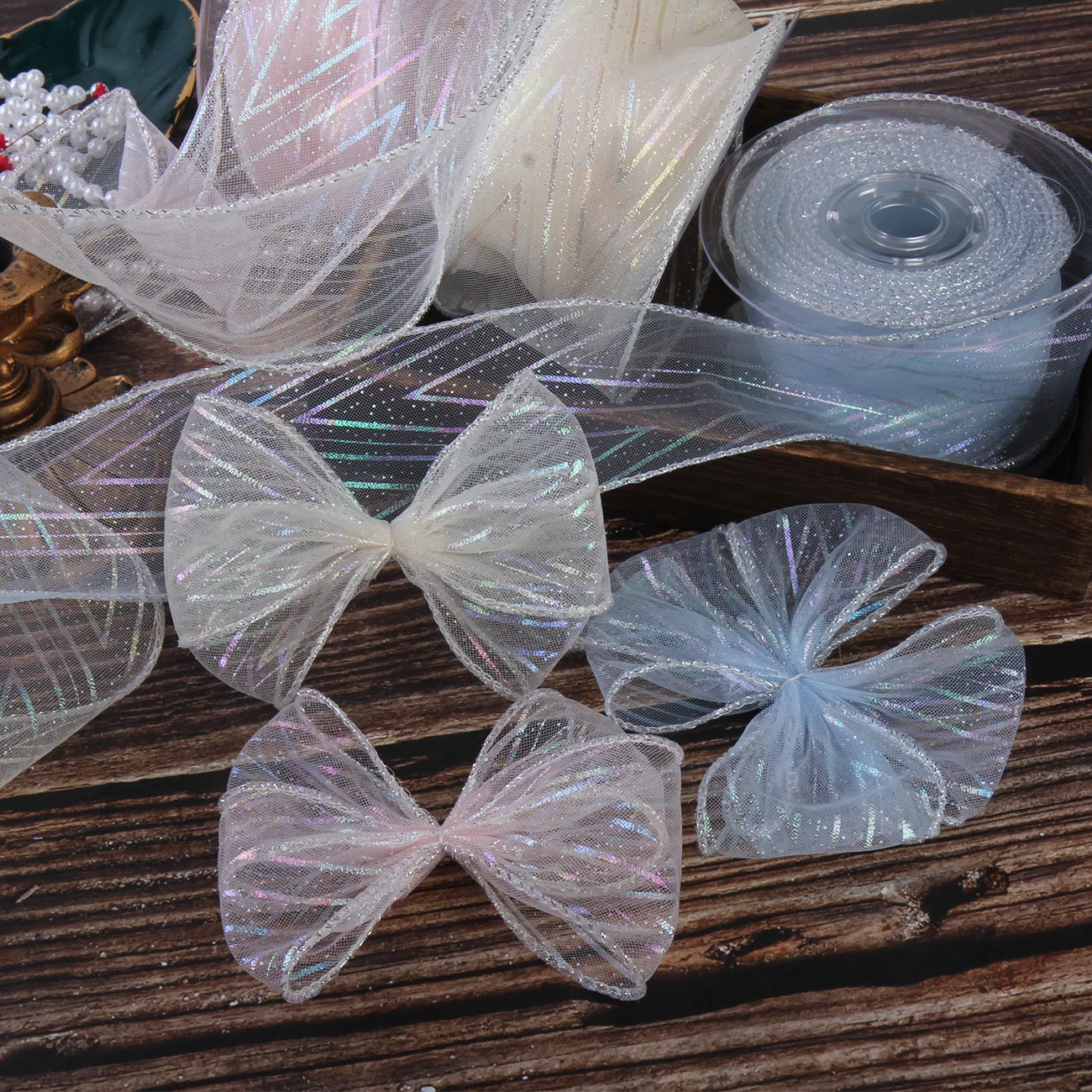 5CM Laser Print Wave Ribbon Mermaid Organza Mesh Gauze For Handmade Crafts Suppliers Gift Packing Wedding Decor  Fishtail Lace