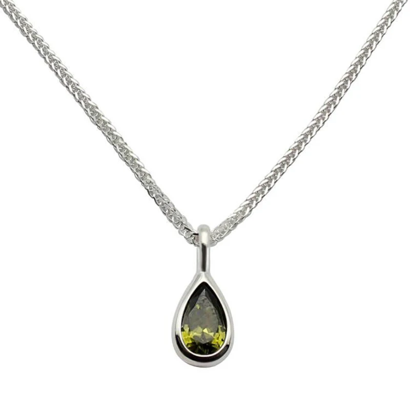 FOXANRY Stamp Water Drop Pendant Sweater Necklace Charm Women Girl INS Fashion Vintage Punk Green Zircons Party Jewelry Gift