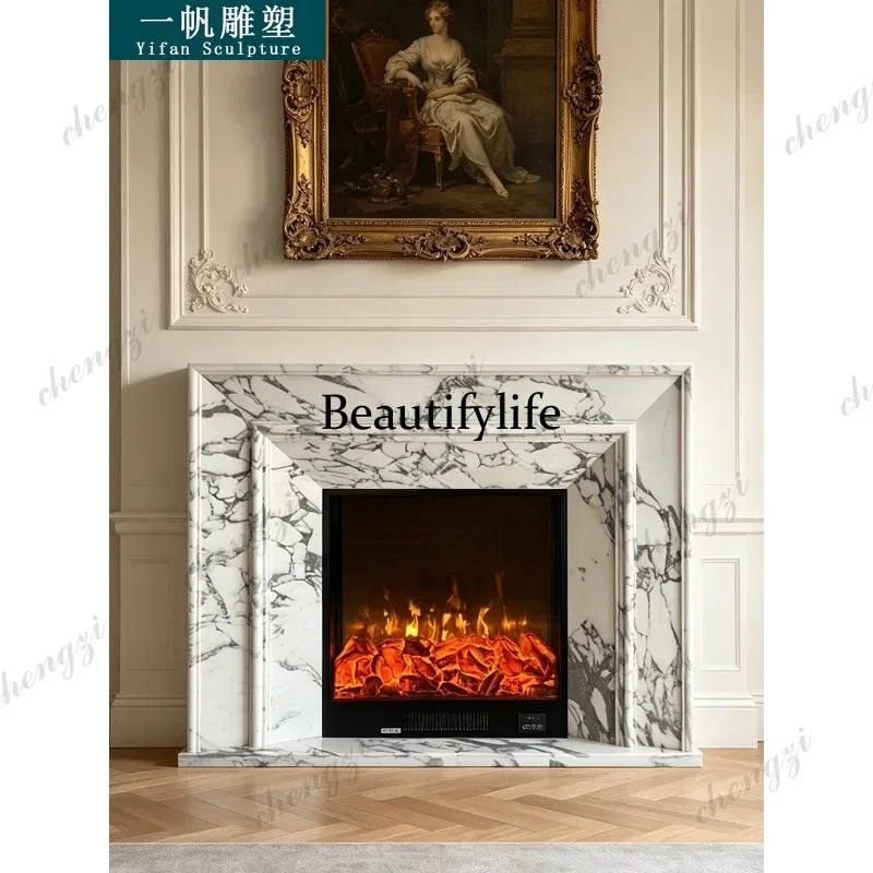 N178 Natural marble fireplace living room French imported white stone fireplace decoration