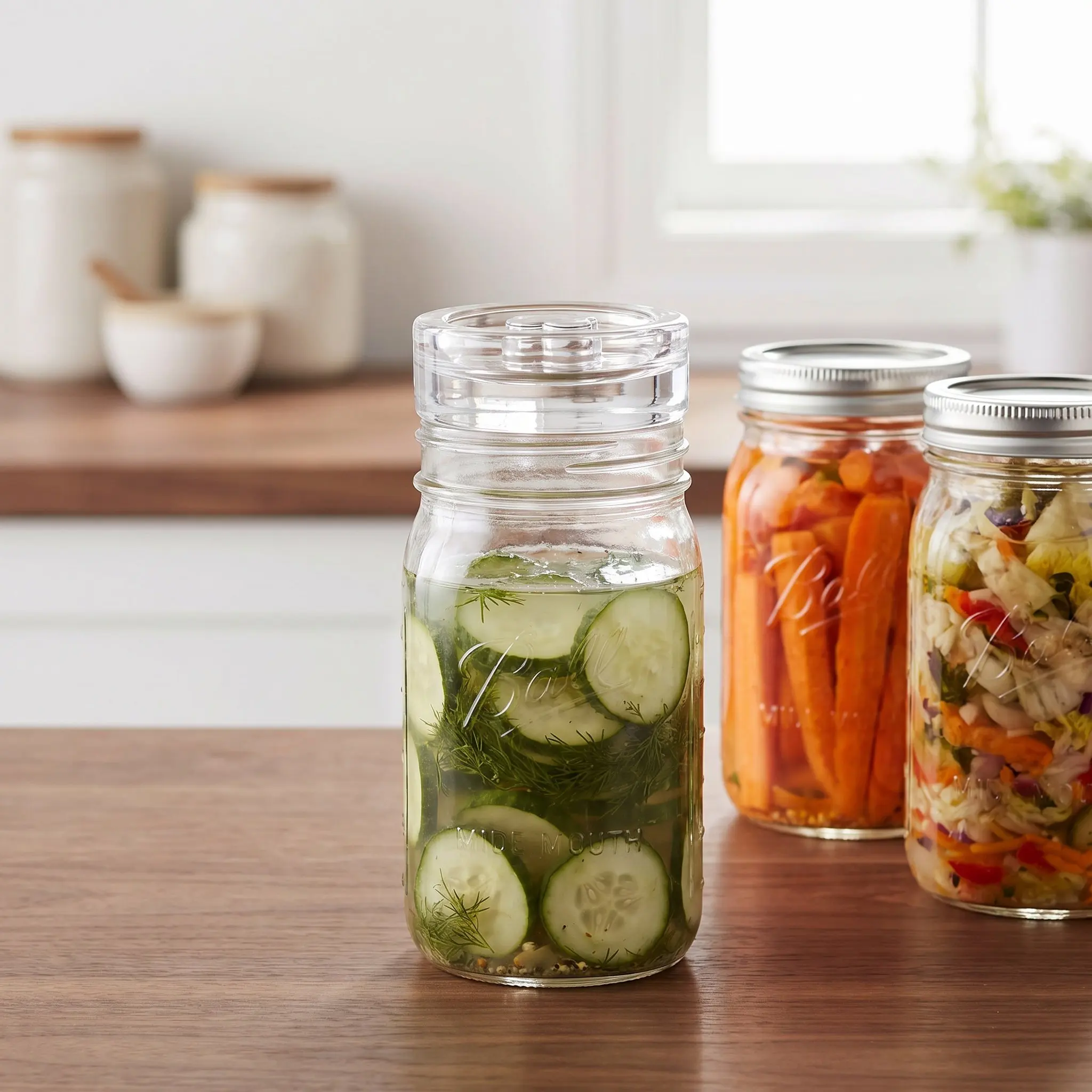 Sturdy Glass Fermenting Lid for Standard Wide Mouth Mason Jars Multi Purpose Fermentation Weight Lid Healthy Homemade Pickling