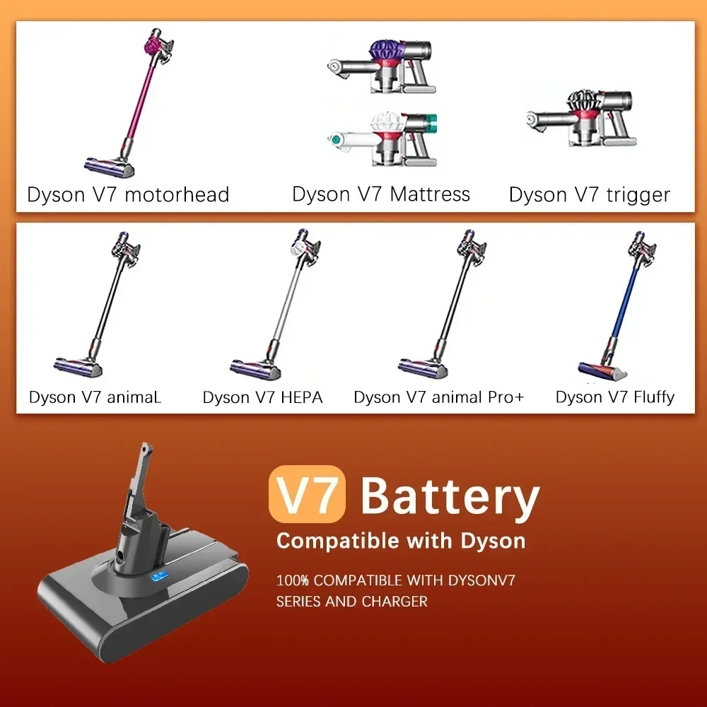 Battery For Dyson V7 SV11 21.6V 9800mAh lithium FLUFFY 9800 Trigger  Animal  6800 Car+Boat Tools Rechargeable Battery