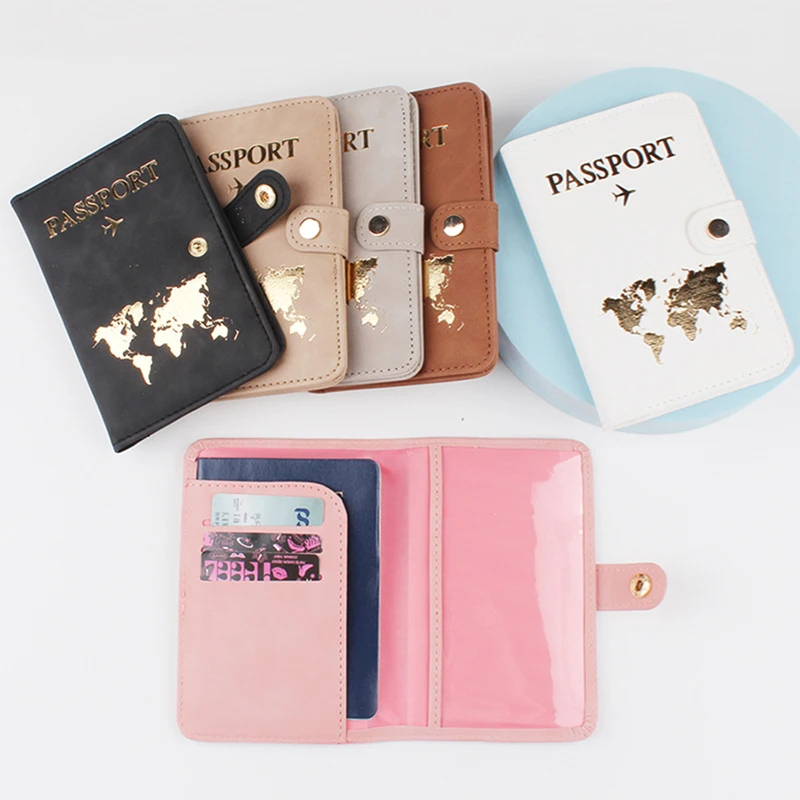 Leather Passport Holder Covers Case Waterproof Travel Credit Card Wallet Cute Passport Book For Women/Men Buckle Passport Cover