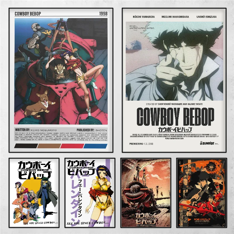 Póster de Anime Cowboy Bebop, arte autoadhesivo, pegatina de papel impermeable, decoración de pared de habitación, cafetería, Bar