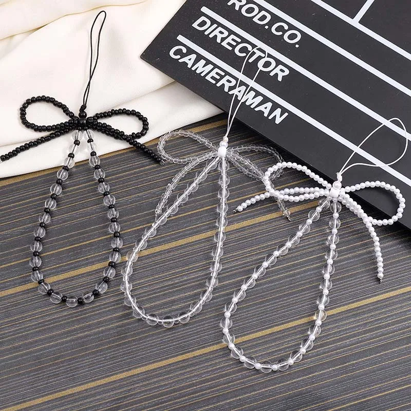Fashion Love Bow Beaded Phone Chain Lanyard Jewelry for Women Cute Bear Crystal Loss Prevention Wrist Strap Tellphone Case Rope view 3