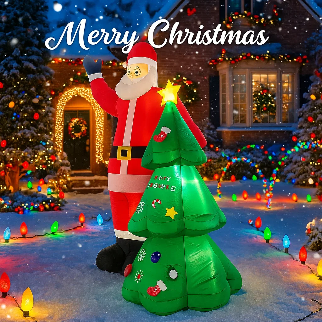 

8.2FT Inflatable Toy Festive Holiday Gift LED Lights Santa Claus Tree Xmas Decorations for Yard Christmas Supplies Home Ornament