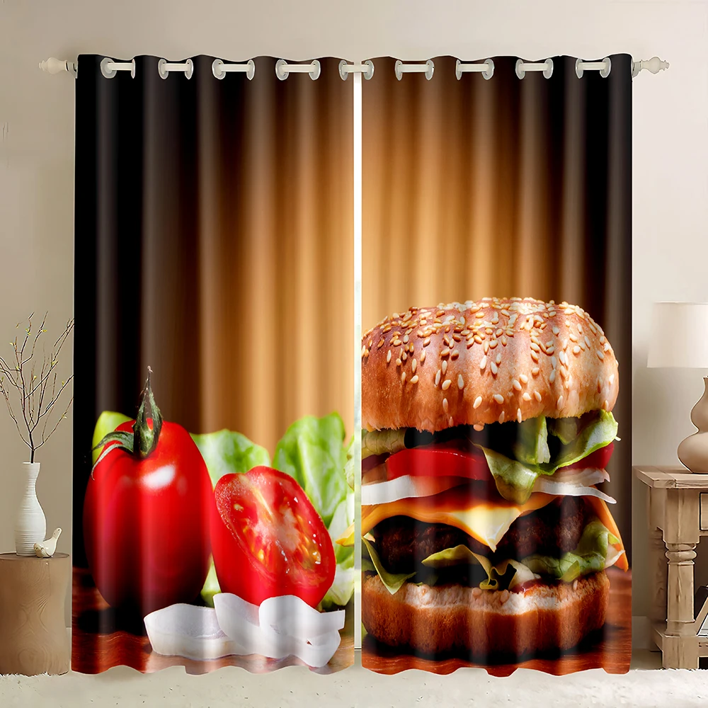 Food Window Curtains,Creative Food Funny Pizza Design,Fast Food Hot Dog Fruit Vegetable Blackout Curtain for Living Room Bedroom