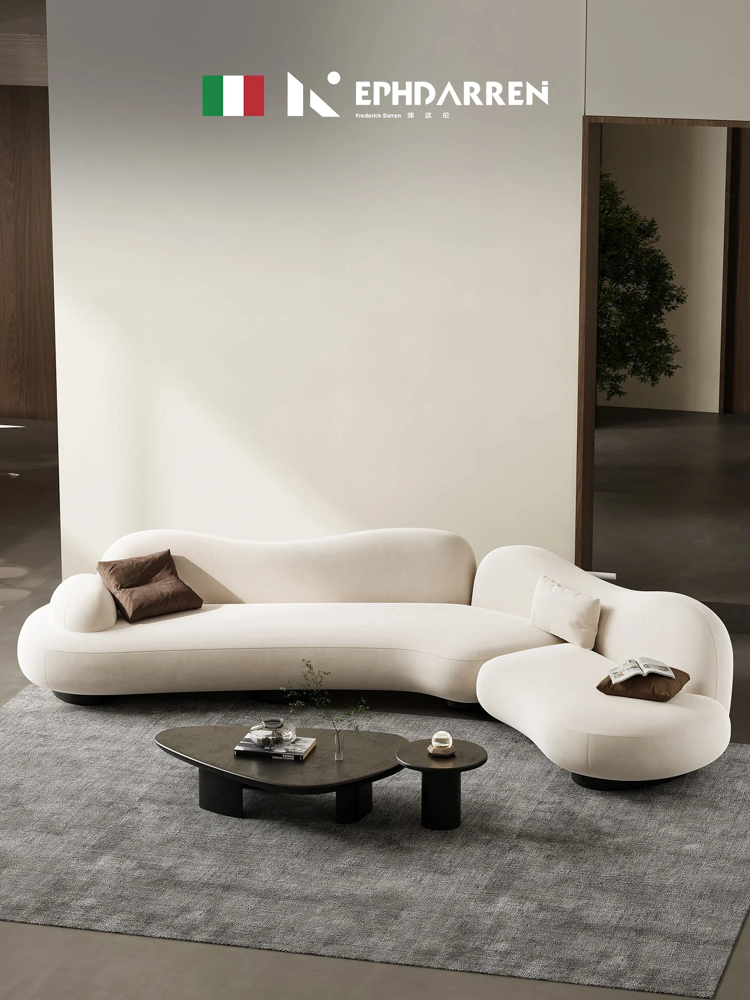 Italian minimalist fabric sofa curved living room large flat-floor villa designer special-shaped corner sofa original