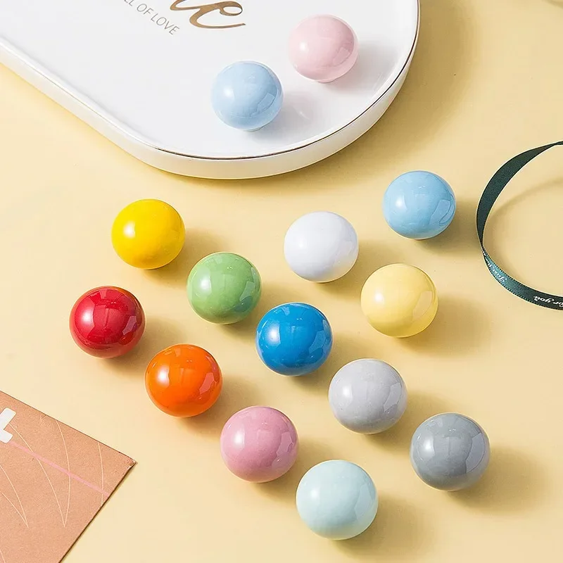 Colored Ceramic Handles Modern Minimalist High End Kids Room Wardrobe Doors Cabinets Drawers Cute Ball Handles
