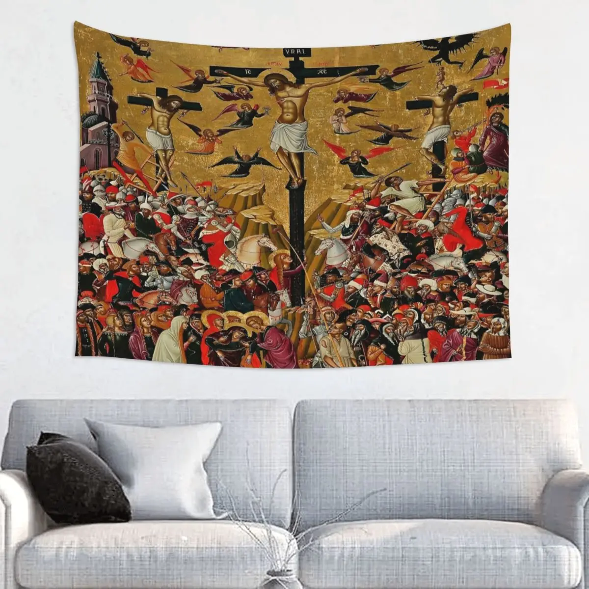 Crucifixion Andreas Pavias Orthodox Cross Tapestry Wall Hanging Hippie Wall Tapestry INS Throw Rug Blanket Room Decor Wall Cloth