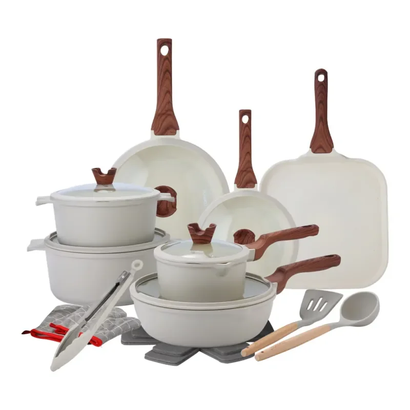 21-Piece Modern Sustainable Granite Ceramic Nonstick Metal Cookware Set Including Frying Pan Grill Pan Milk Pan Cooking Pot