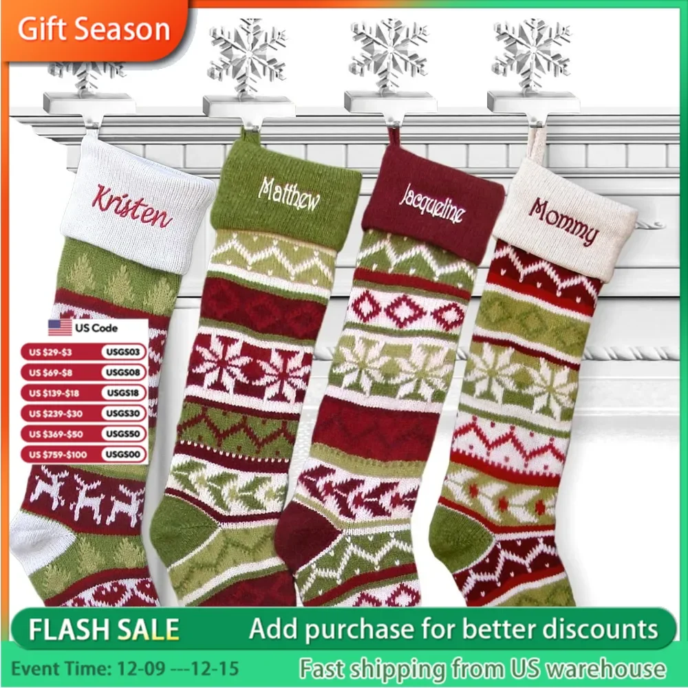 

Set of 4 Knit Christmas Stockings Fair Isle Design 28".