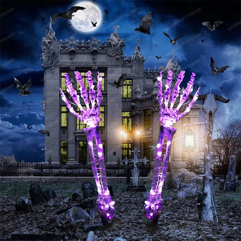 Halloween Decoration Skeleton Hand Tricky Skeleton Props Scary Ghost hand LED Luminous ghost HAnd Insert skeleton HaNd