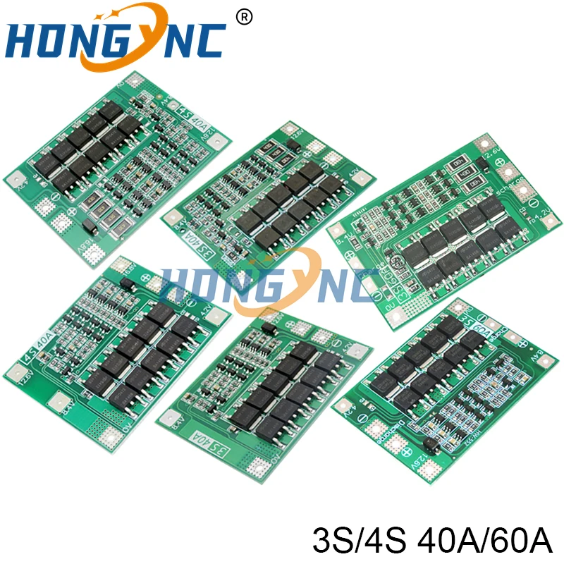 3S 4S 40A 60A Li-ion Lithium Battery Charger Protection Board 18650 BMS For Drill Motor 11.1V 12.6V/14.8V 16.8V Enhance/ Balance