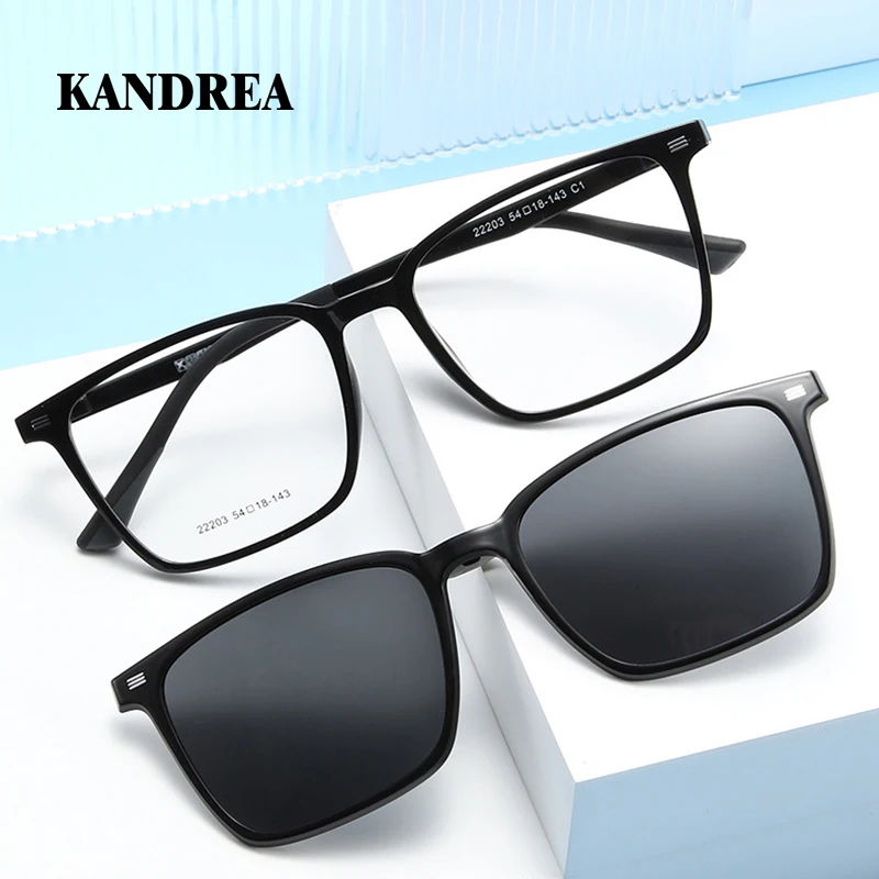 

KANDREA Vintage Square Polarized Sunglasses Magnetic ULTEM 2 IN 1 Eyewear Fashion Optical Myopia 2025 NEW Glasses Frame 22203
