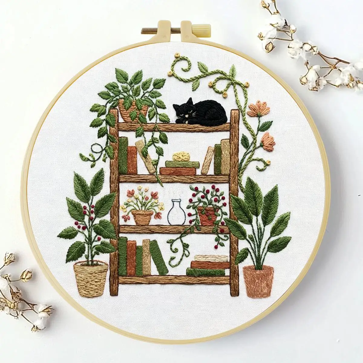 1 Stück 20X20CM/15X15CM 7,87/6,3 Zoll Fresh Bookshelf Stickerei Starter-Kit DIY-Kit DIY-Stickerei-Set für Anfänger – Detail 2