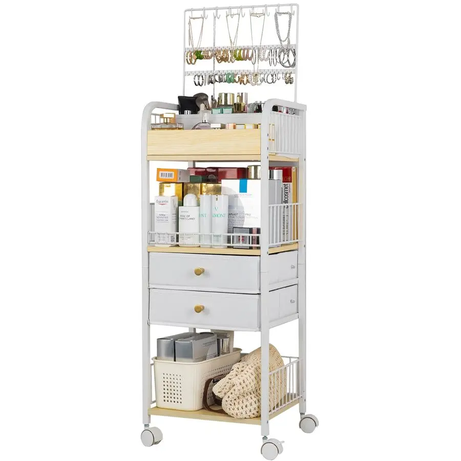 

Makeup Organizer, Floor Skincare Cosmetics Organizer with Drawers, Jewelry Organizers and Storage for Earring Necklace, Vanity O